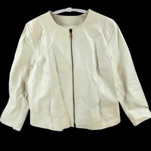 Y2K‎ Revival Terry Lewis Pearlized Cream Leather Cropped Jacket Chic Vintage